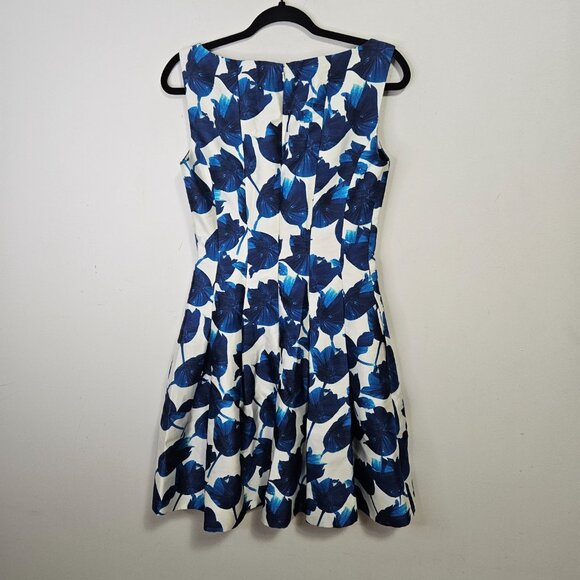 Oscar de la Renta Fit and Flare Mini Dress Sz 4 Floral Tulips Silk Blue White - Picture 8 of 13